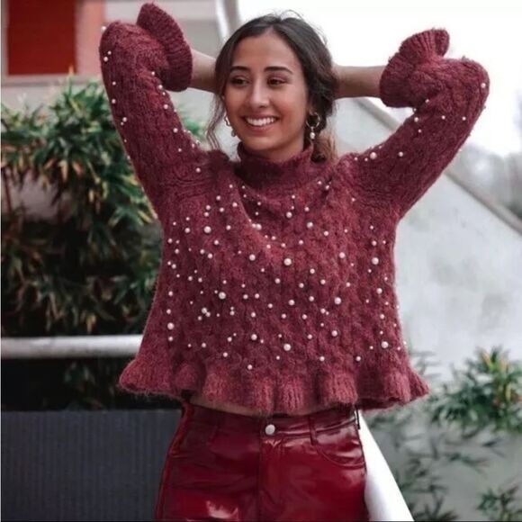 Zara Knit Alpaca Blend Pearl Sweater - Picture 3 of 5